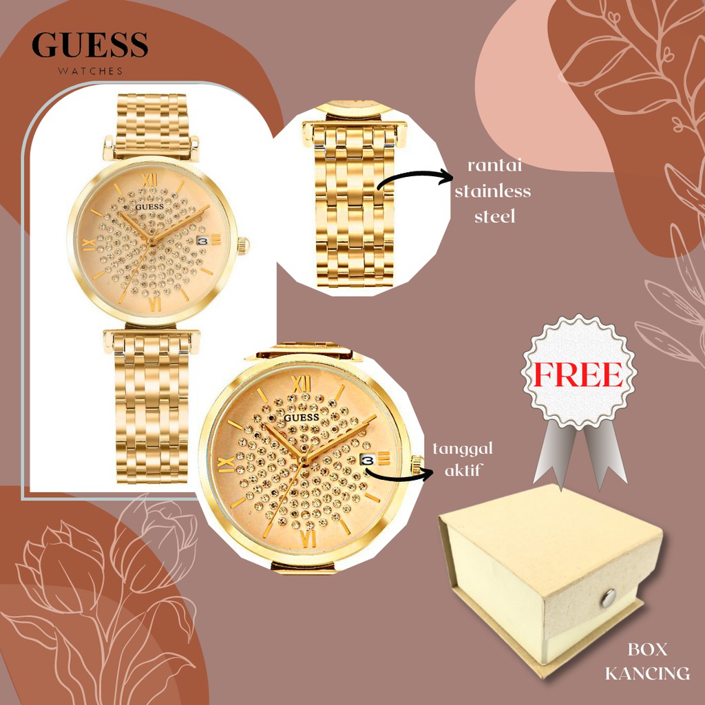 Jam Tangan Analog Wanita Guess Diamond Mode Bisnis Display Kuarsa Jam Wanita Tali Rantai Tahan Air