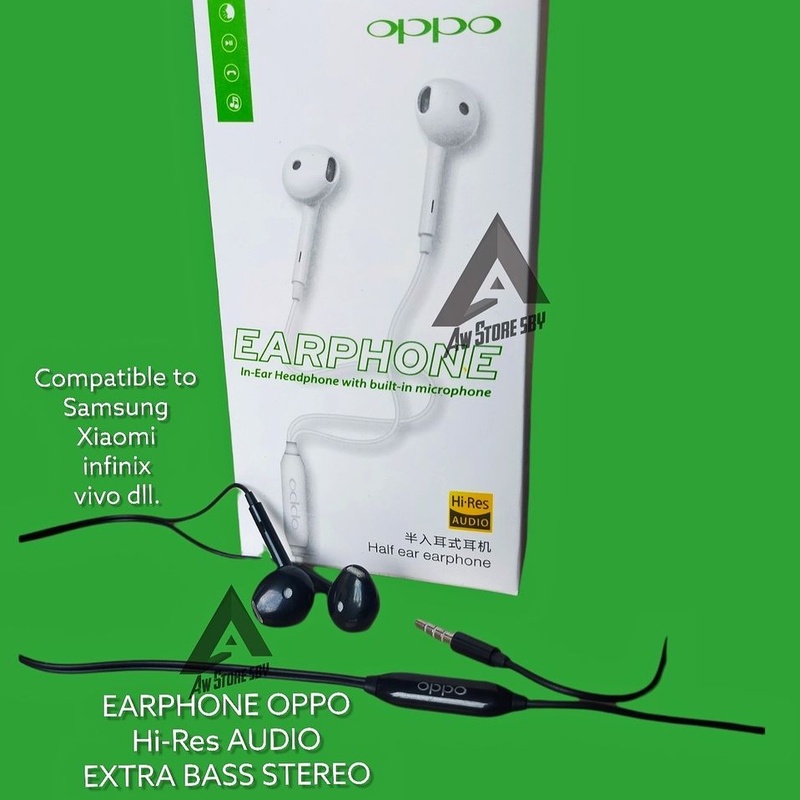 Earphone oppo Hi-Res Bass Stereo Headset oppo A52/A53/A3S/A5S/A15S/A16/A54/A74 [A92 BLACK]