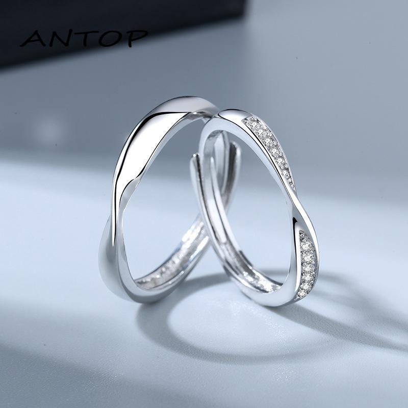 Cincin Pasangan Model Terbuka Adjustable Warna Silver Aksen Berlian