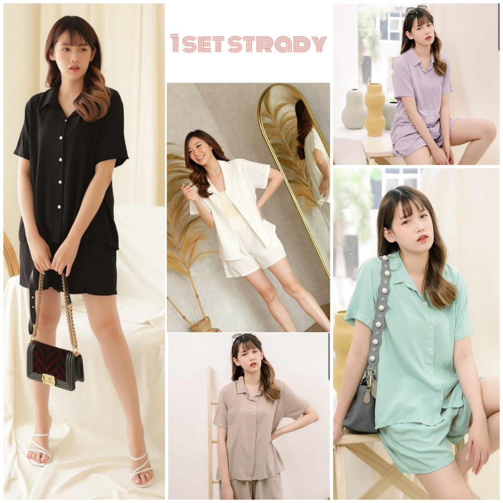 daily set  One set strady basic / setelan kemeja wanita polos/baju santai/pajama gradasi-2