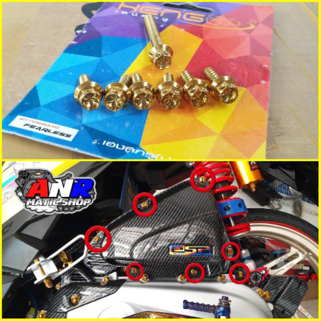 (7 Pcs) Baut set filter beat scoopy vario 110 fi esp Probolt Heng Thailand King Nut