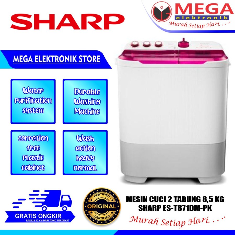 MESIN CUCI SHARP 2 TABUNG ES-T871DM / ES T871 DM / EST871DM