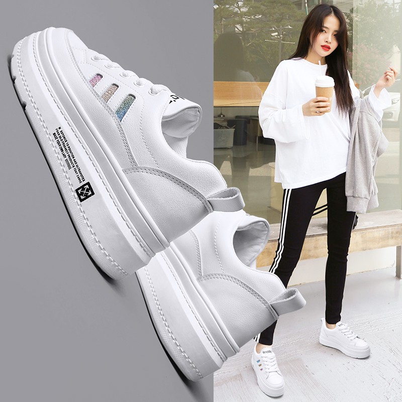 【CUCI GUDANG】 ins fashion kasual platform sepatu putih sepatu olahraga wanita ukuran 36-40