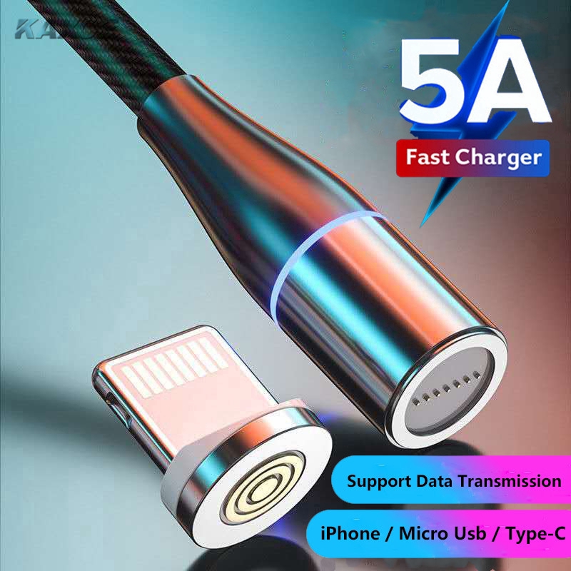 5A Kabel Data / Charger Micro USB / Type-C Magnetik dengan Lampu LED