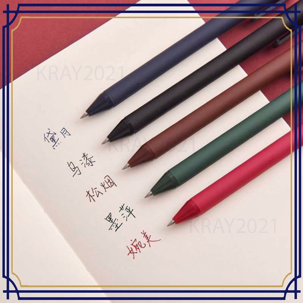 PURE Vintage Gel Pen Pena Pulpen 0.5mm 5 PCS (Colorful Ink)