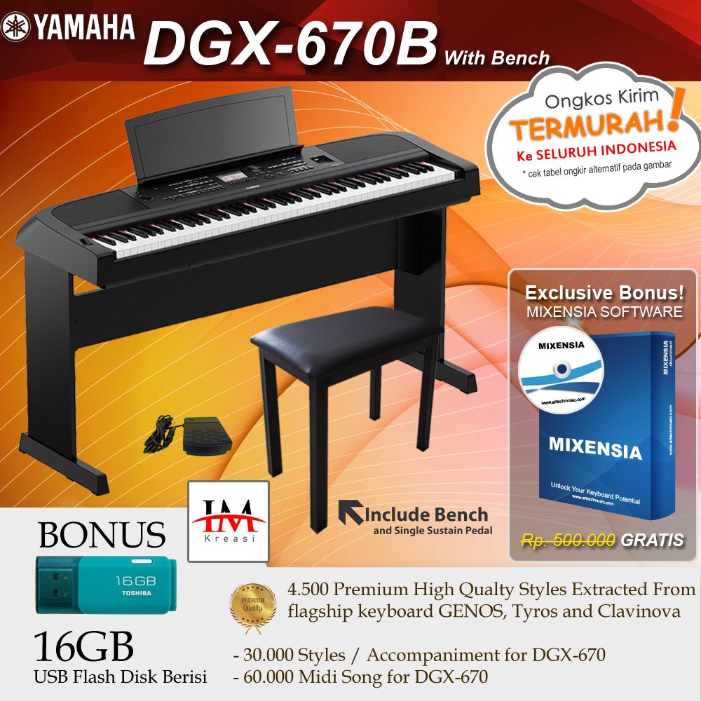 Yamaha DGX670+Bench / DGX 670 Digital Piano (Penerus DGX660)