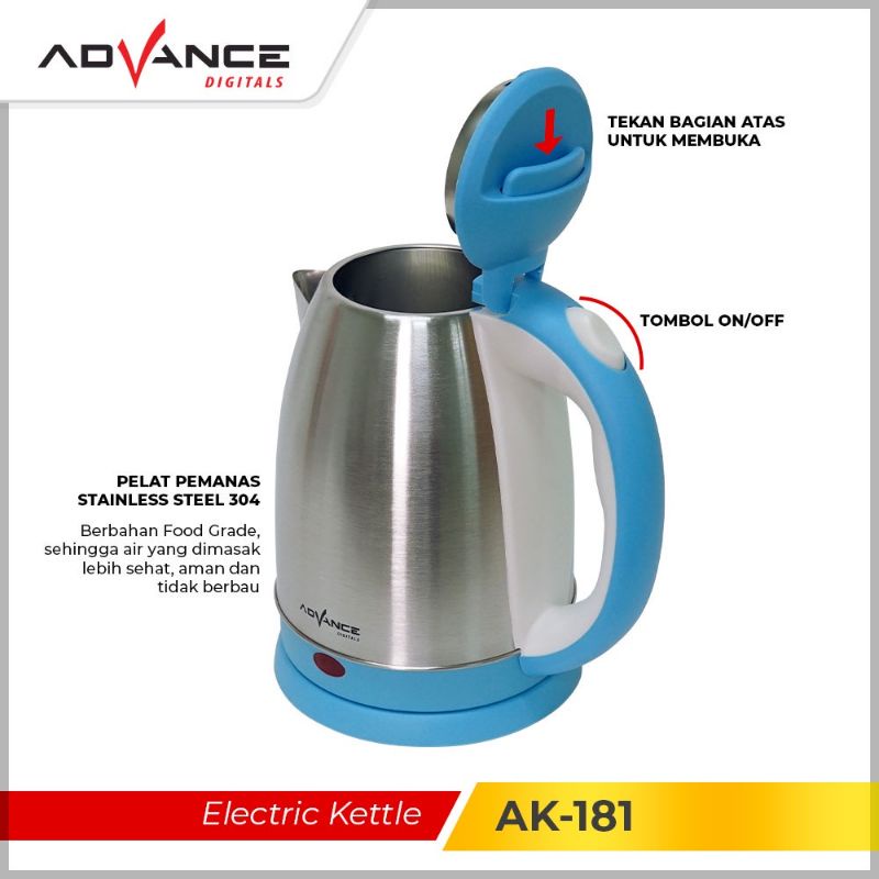 Ketel listrik advance Ketle Listrik Pemanas air 1.5L &amp; 1.8L 1,5 Liter &amp; 1,8 Liter Kettle Listrik