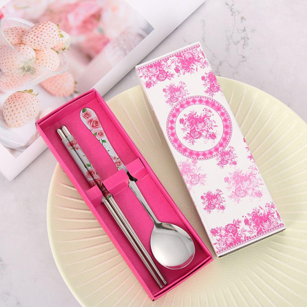 Solighter 2pcs/set Sendok Sumpit Travel Camping Poles Peralatan Makan Hadiah Kartun Alat Makan