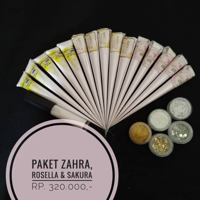 "MEDINA" PAKET ROSELLA, ZAHRA DAN SAKURA / WHITE HENNA / HENNA PUTIH / HENNA WATERPROOF / HENNA PENG