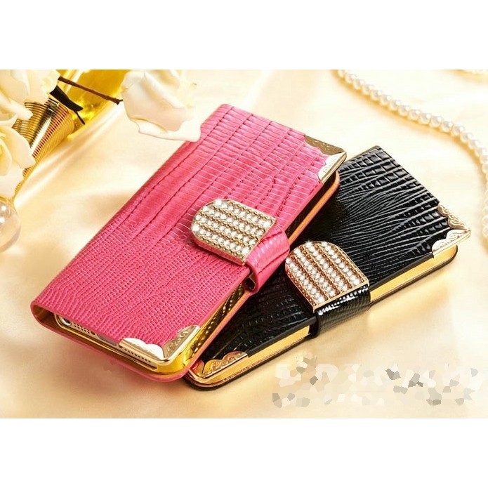 FOR IPHONE 5 5S - LUXURY FLIP WALLET COVER CASE LEATHER BLING