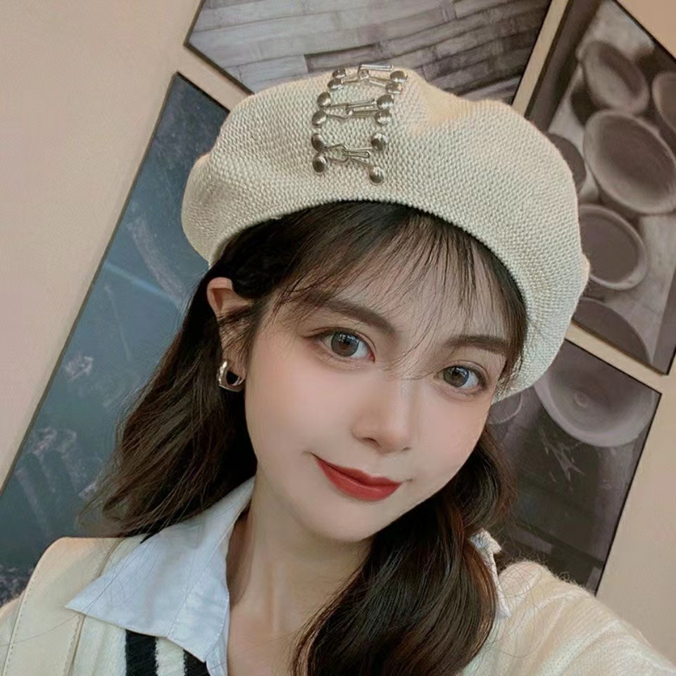 Topi Baret Rajut Tipis breathable Warna Aprikot Polos Gaya Retro Korea Untuk Musim Panas