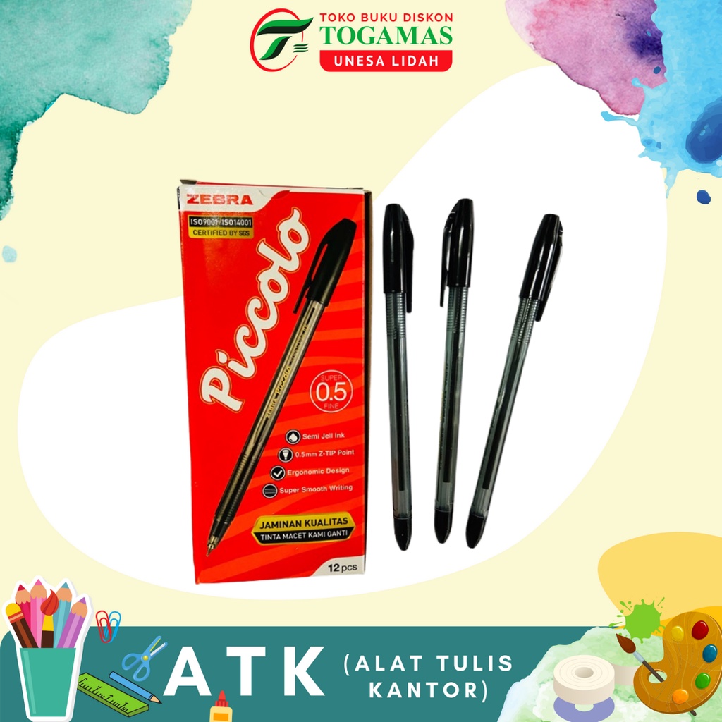 

BALLPEN 12PCS/PAK PICCOLO FINE 0.5 SEMI GEL ZEBRA BLACK