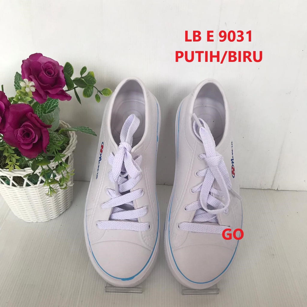 gos NEW ERA LB 9031 Sepatu Slip On Wanita Karet Terbaru Original-PUTIH/BIRU
