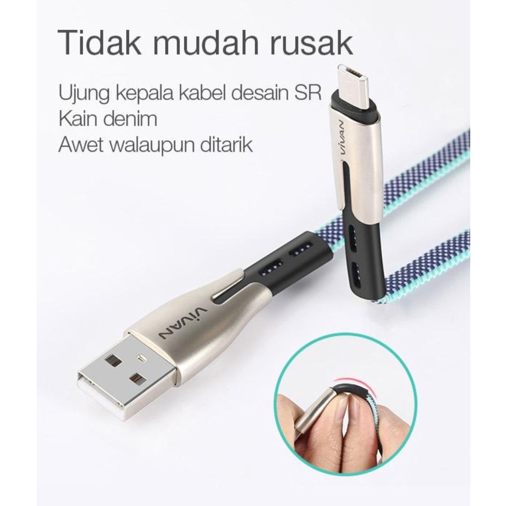 VIVAN Kabel Charge Casan Cas Data Micro USB Tipe Type C Type-C Lightning Fast Charging 3A 2.4A