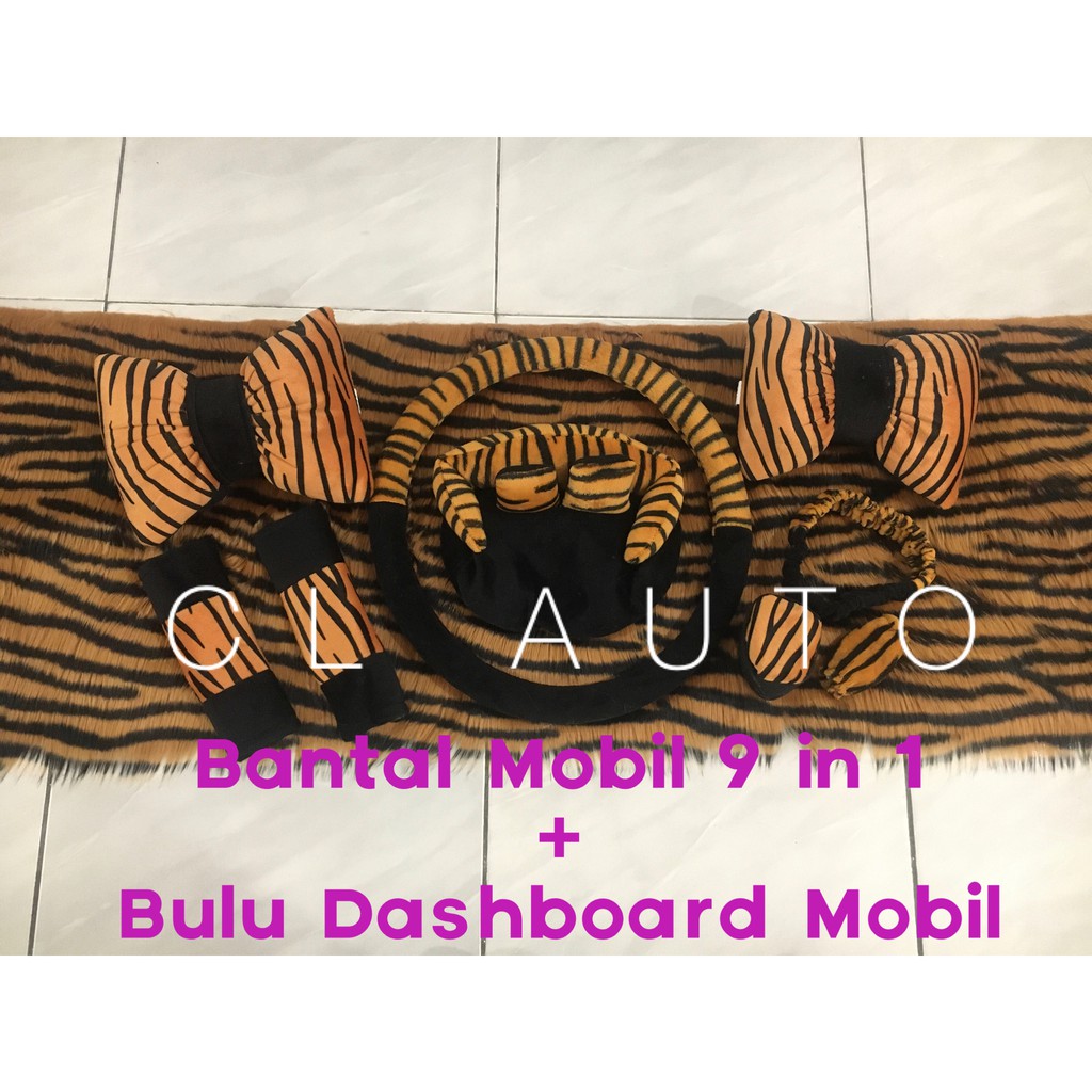 1 PAKET AKSESORIS INTERIOR MOBIL BANTAL 9in1 MOTIF MACAN + BULU DASHBOARD TEBALCORAK MACAN KOMPLIT