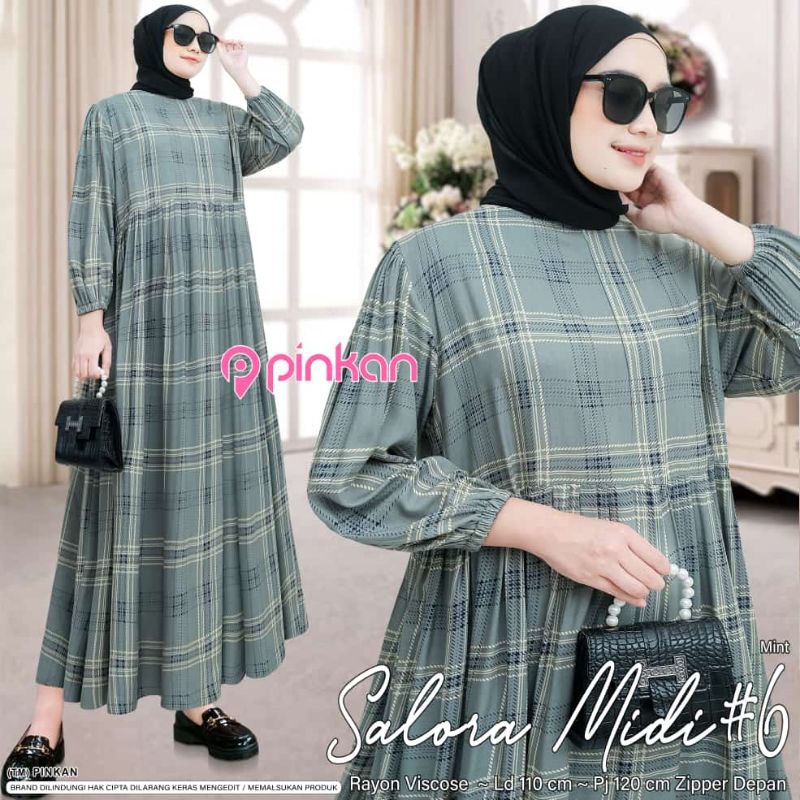 gamis wanita salora midi by pinkan