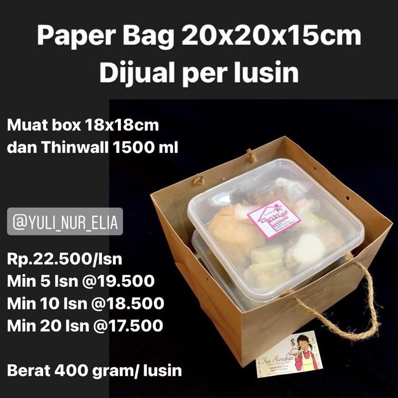 

Paper Bag 20X20X15Cm Dijual Per Lusin