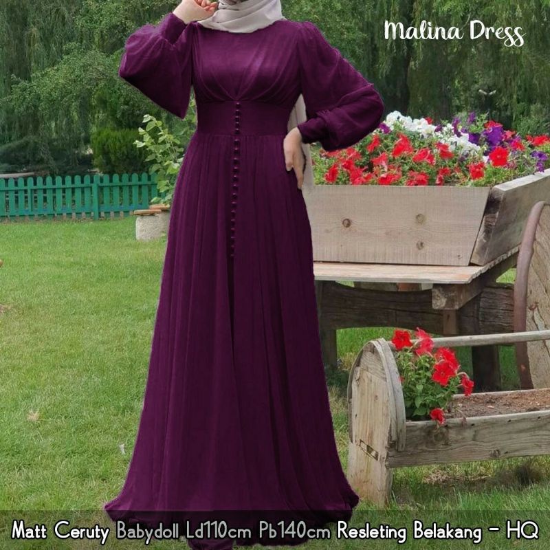 gamis polos ceruty babydoll premium resleting belakang malina maxy dress muslim ceruti