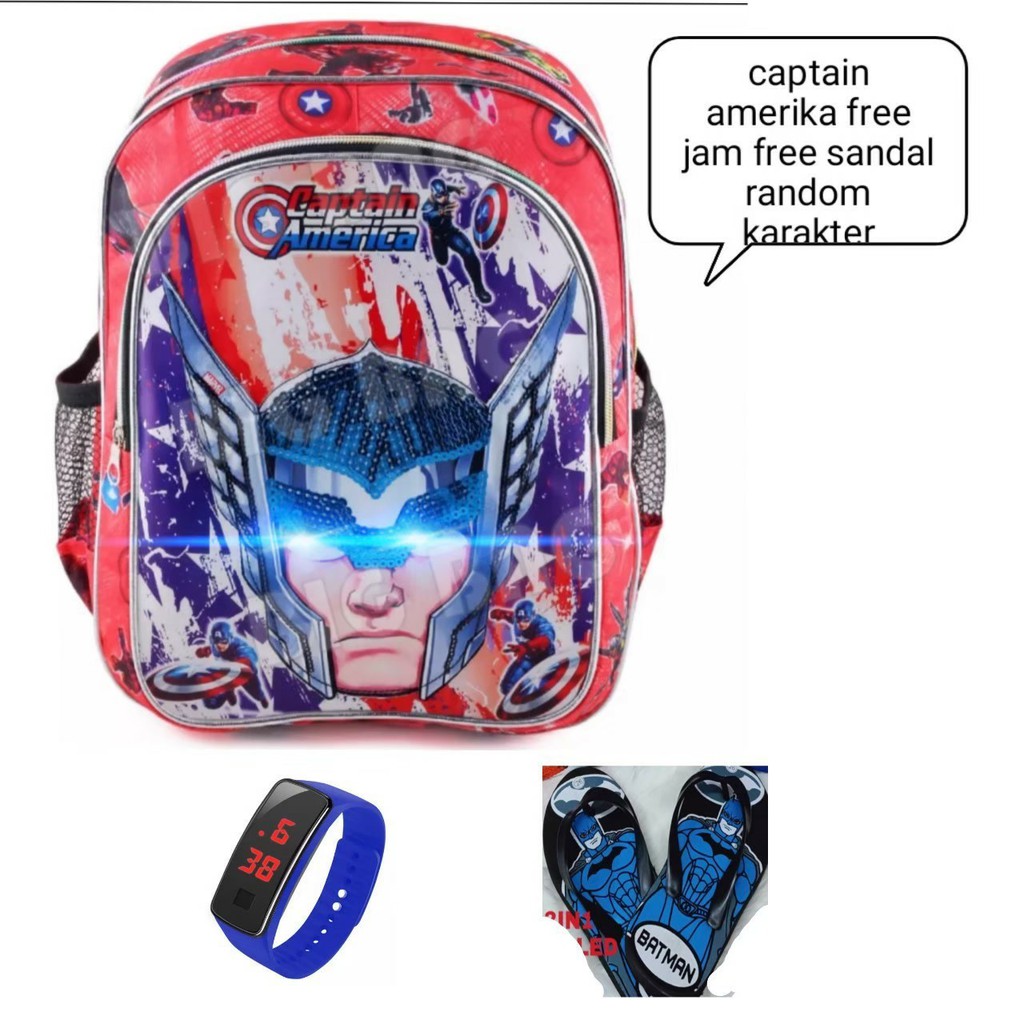 Tas ransel superhero anak free sendal dan jam tangan