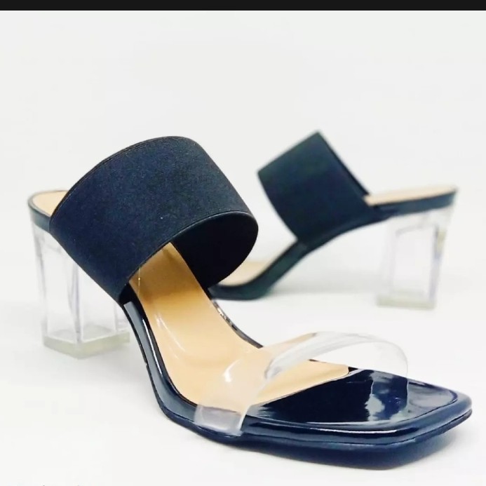 Sandal heels hak kaca wanita jely tranparan