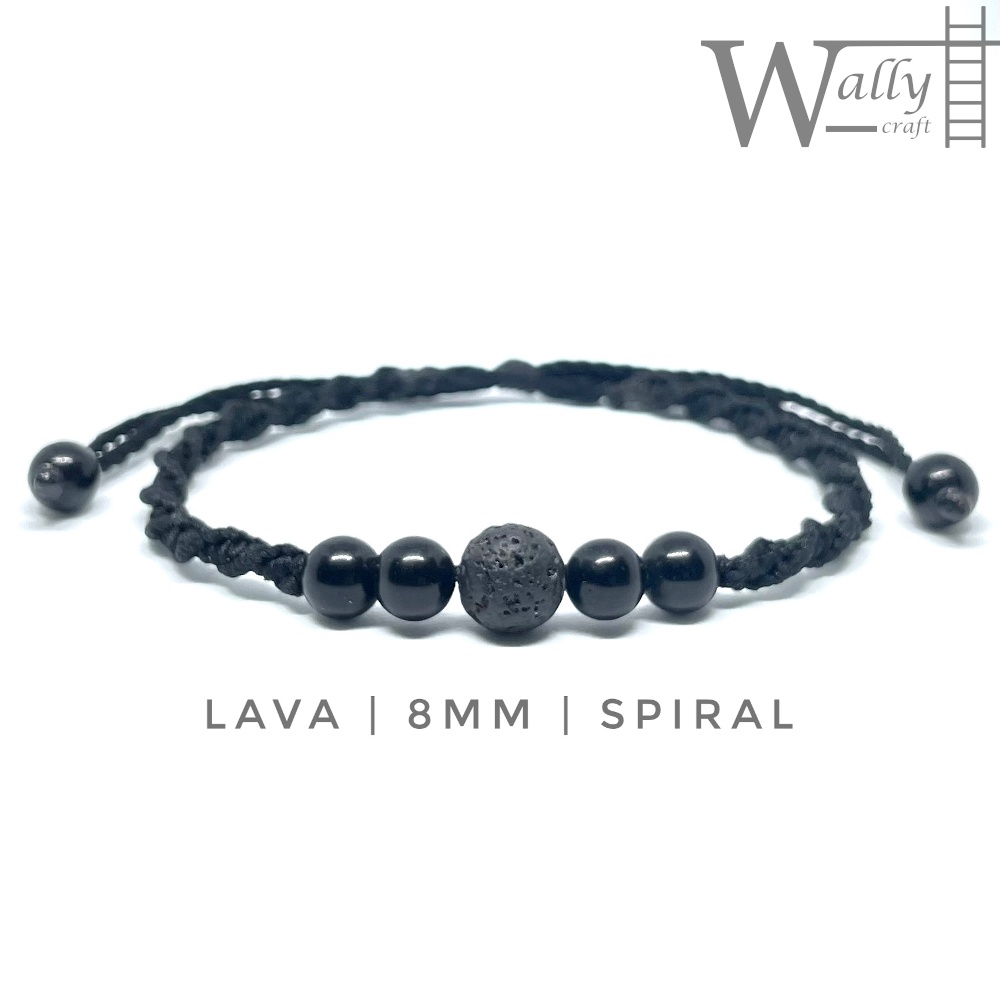 Gelang Tali HItam Batu Lava Macrame Rajut