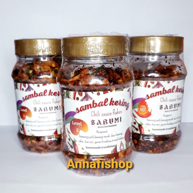

Sambal Kering SABUMI Non MSG level 1,2,ekstra hot