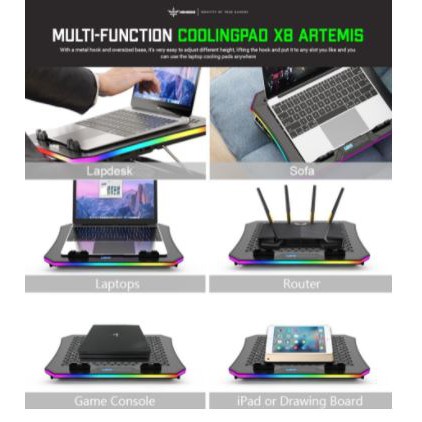 Cooling pad laptop gaming nyk 6 fan rgb adjustable panel control with stand holder phone artemis x-8 x8