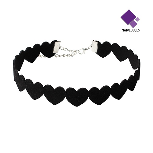 Kalung Choker Bahan Velvet Warna Hitam Aksen Hati Untuk Wanita