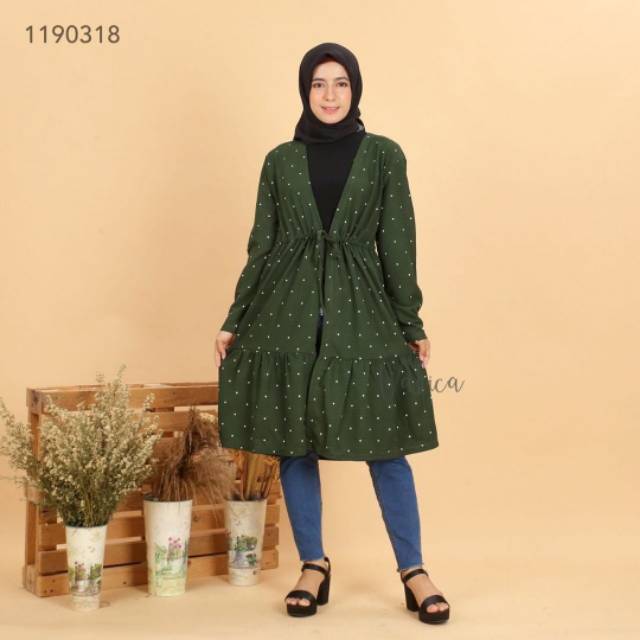 OUTER POLKA MATT WAFLE, TALI PINGGANG DEPAN SERUT