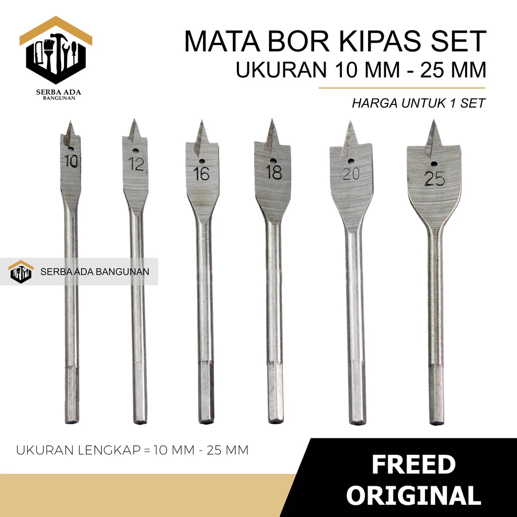 Mata bor kayu KIPAS 6 pcs Flat wood drill bit woodworking skls FREED 10 12 16 18 20 25 mm