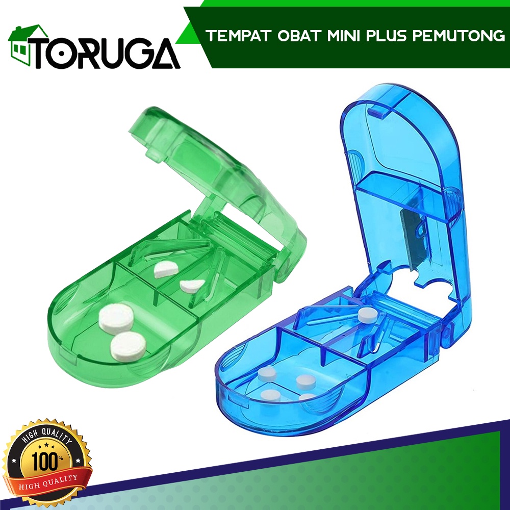 Tempat Penyimpanan Obat Plus Alat Potong Obat Pill Cutter Pemecah Pil