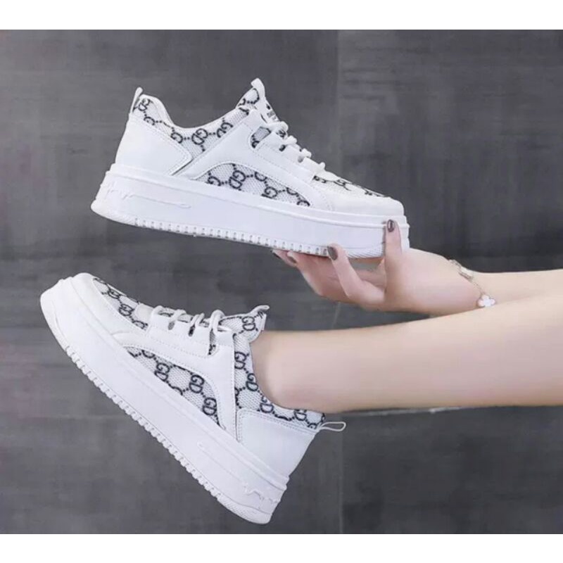 AGI22105 Sepatu Sneakers Wanita Fashion Import TSMY Sol Tebal Putih Dengan Tali Ready Jakarta Bisa COD (With Box)