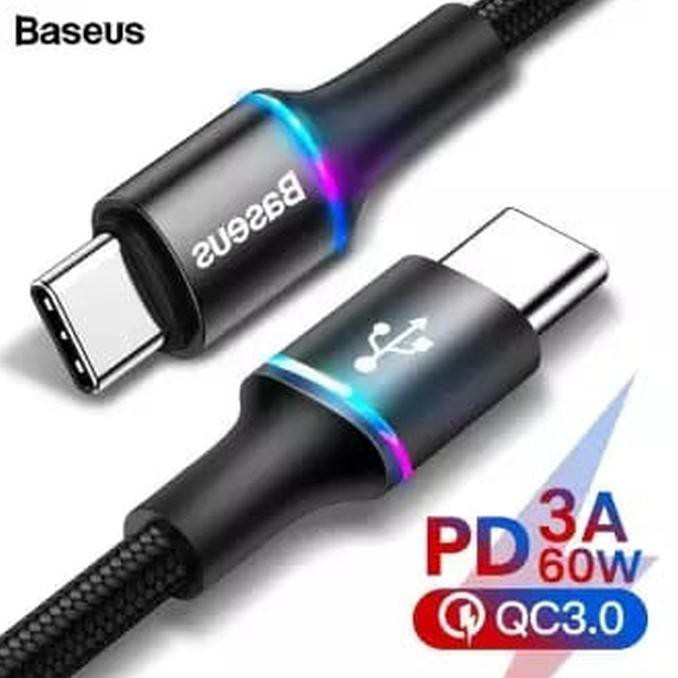 BASEUS HALO KABEL USB TYPE C TO C CABLE QC SUPER FAST 60W - 50CM - HITAM