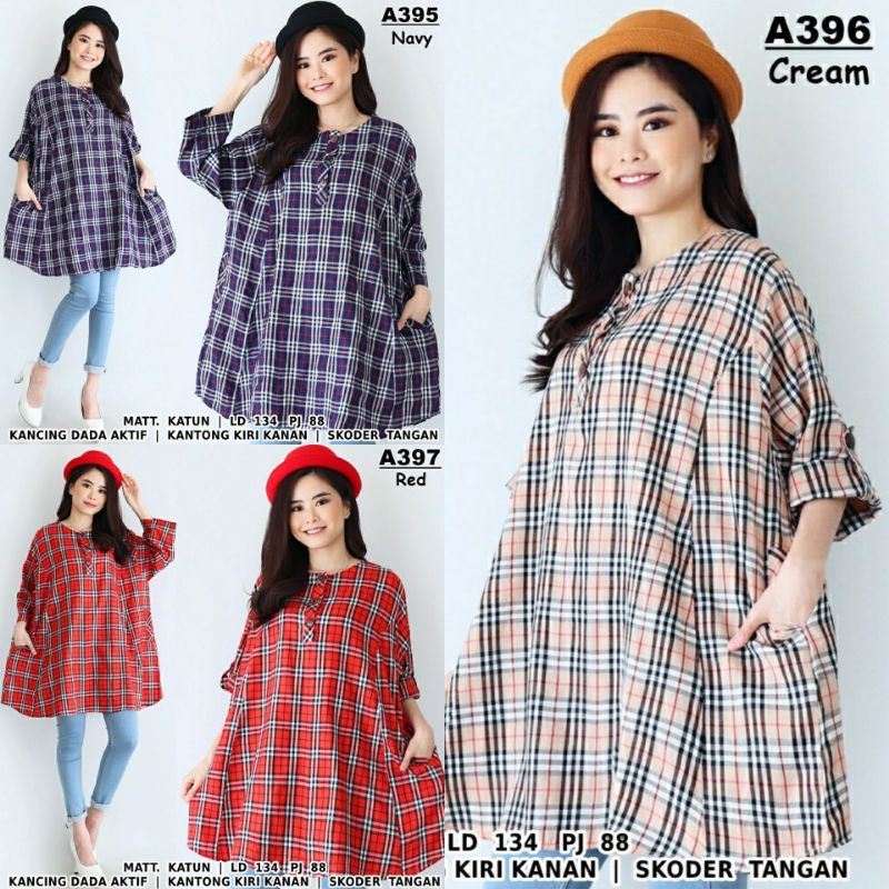 BLUS AMIRA Baju Atasan Jumbo LD 130 Pakaian Wanita Big Size Katun Kotak Blouse Bigsize