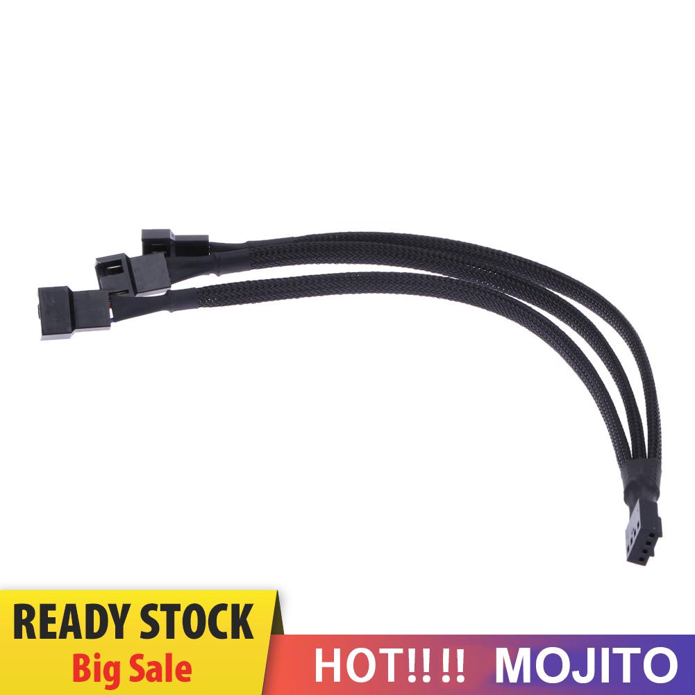 MOJITO 4 pin PWM Fan Cable 1 to 3 ways  Splitter Black Sleeved Extension Cable