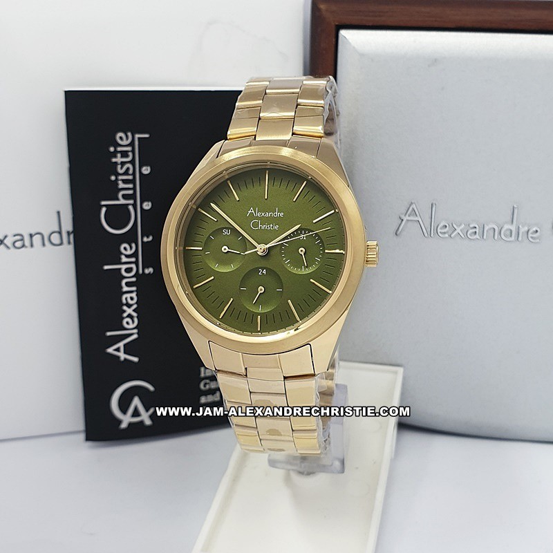 Jam Tangan Wanita Alexandre Christie Original AC 2817 BF FGDGR full goold green