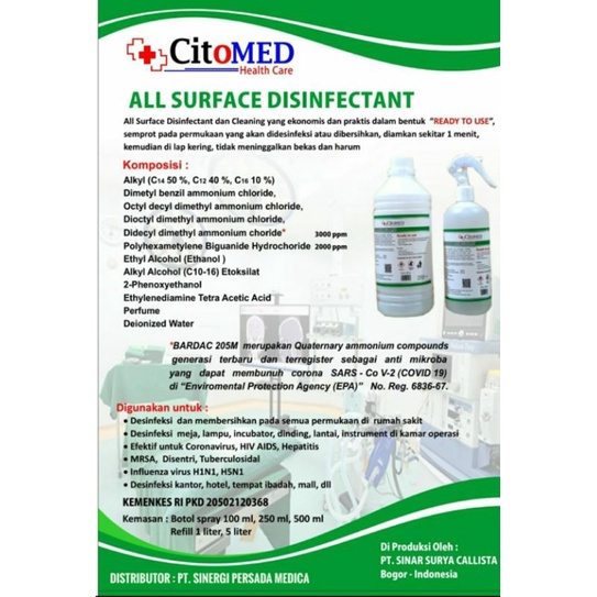 Desinfektan 5 liter CitoMed Original Izin Kemenkes RI