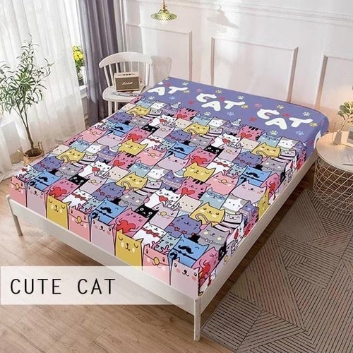 MONALISA Sprei Waterproof 180x200 - anti ompol air water proof Paus Rainbow  Rainbow Dinosaurus Rocket Galaxy180 SP-Cute Cat - WP