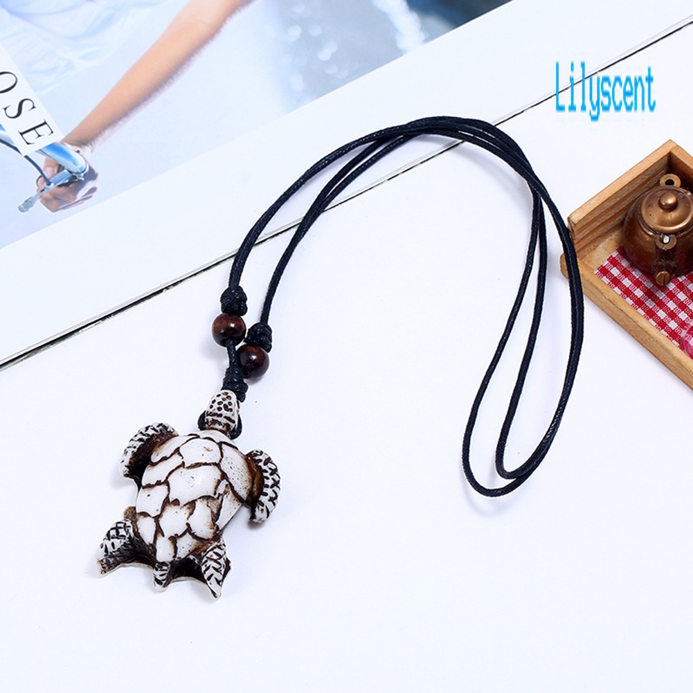 Kalung Tali Rantai Liontin Kura-Kura Bahan Resin Gaya Vintage Adjustable Untuk Pria