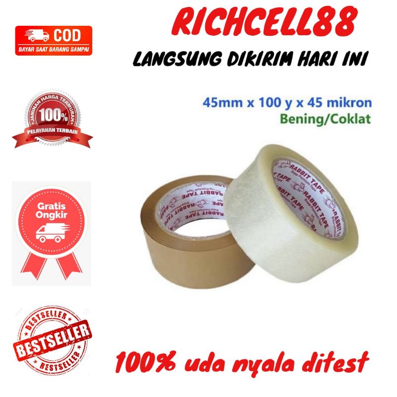 

Lakban Rabbit Tape 2"Warna Bening Coklat Solatip Isolasi 100 Yard 2inch