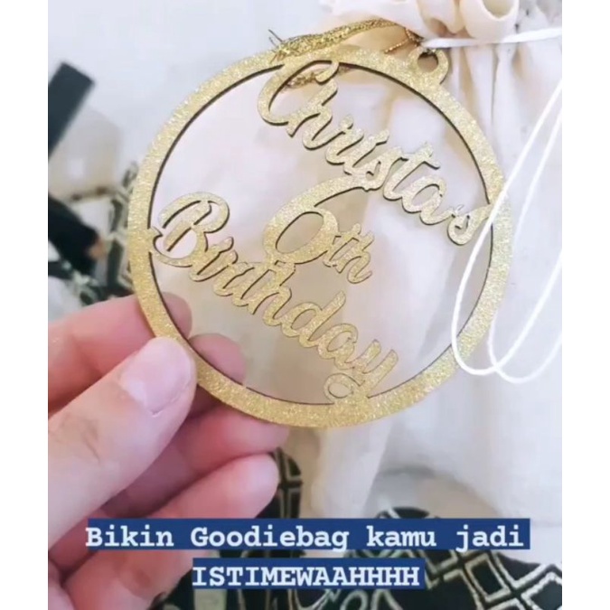 

CUSTOM Tag gantungan parcel Kayu Glitter/ hiasan parcel goodie bag