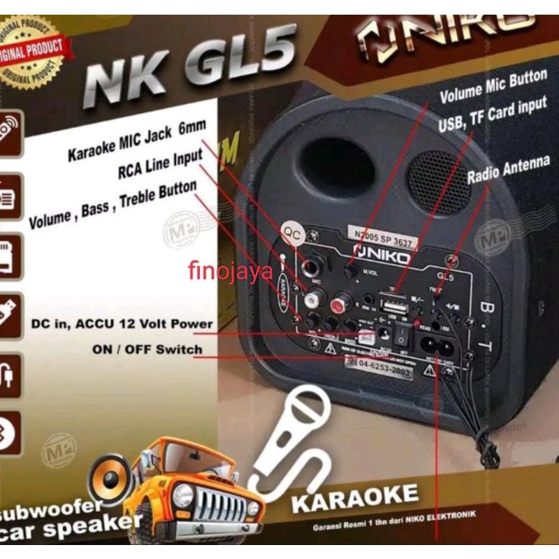 Speaker bluetooth Niko GL5 inch Speaker Bluetooth Subwoofer Karaoke Speaker Aki