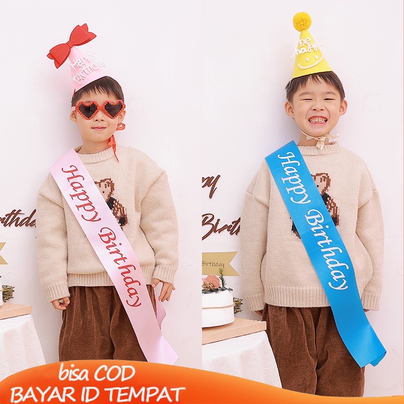 COD❤️Selamat Ulang Tahun Satin Sash Pesta Ulang Tahun Aksesori Dekorasi Pesta untuk Anak Perempuan Anak Laki-laki Korea Fashion Impor Murah Pria Wanita