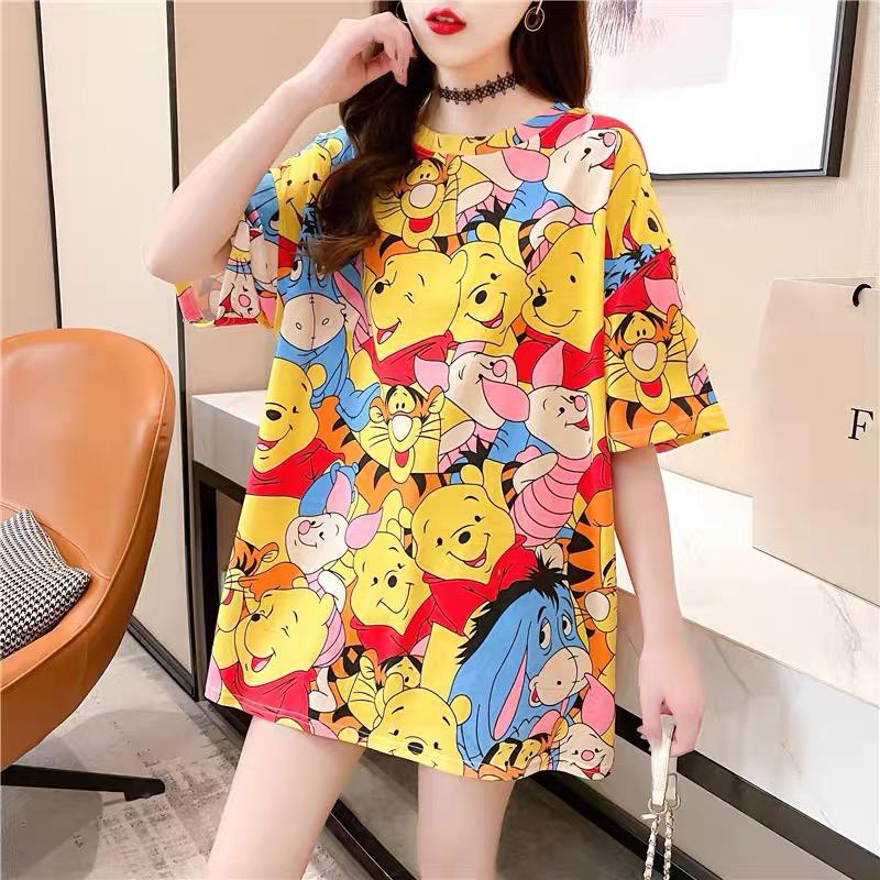 BISA COD - Oversize Tee Korea Tshirt Wanita Model Longgar Motif Pooh and Friends