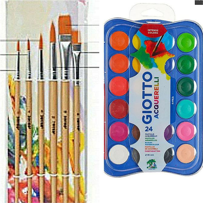 

PAKET KOMPLIT CAT AIR UTK ANAK 24 WARNA DAN 6 UKURAN KUAS WATERCOLOR - 30mm READY STOK
