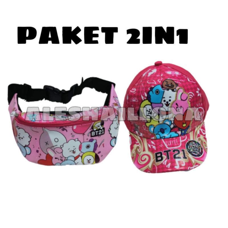 0Waistbag anak karakter unicorn 2in1 - tas + topi tas selempang anak perempuan tas boba