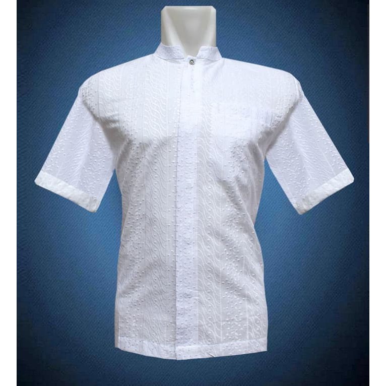 Baju Koko Tgn Pendek Putih Full Bordir Motif Flower Best Quality