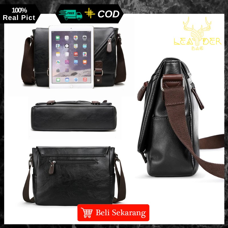 Tas Selempang Laptop Kulit Pria Terbaru 2021 Original Warna Hitam / Tas Messenger Kulit Kerja Cowok