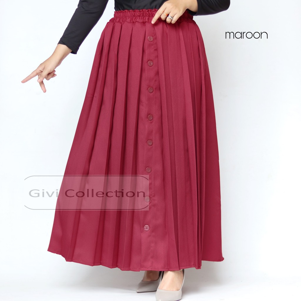 rok rempel kancing | Rok payung rempel full depan belakang | rok payung moscrepe | rok muslimah-maroon