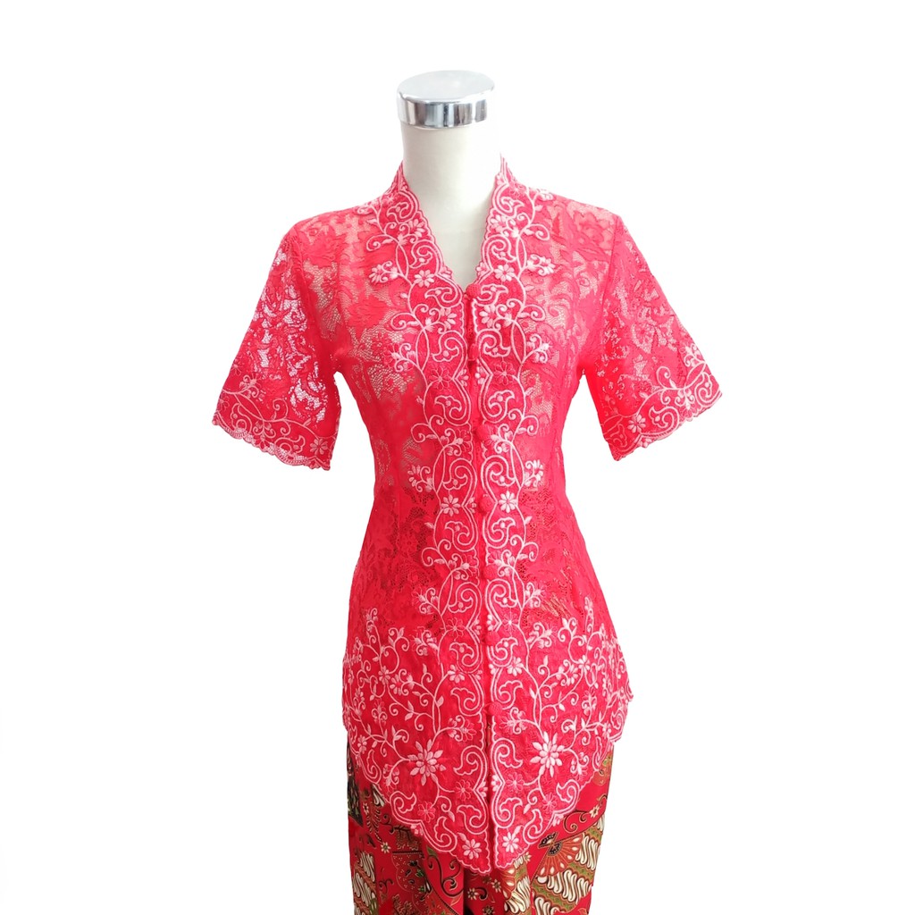 Kebaya Brokat Merah Tangan Pendek 806